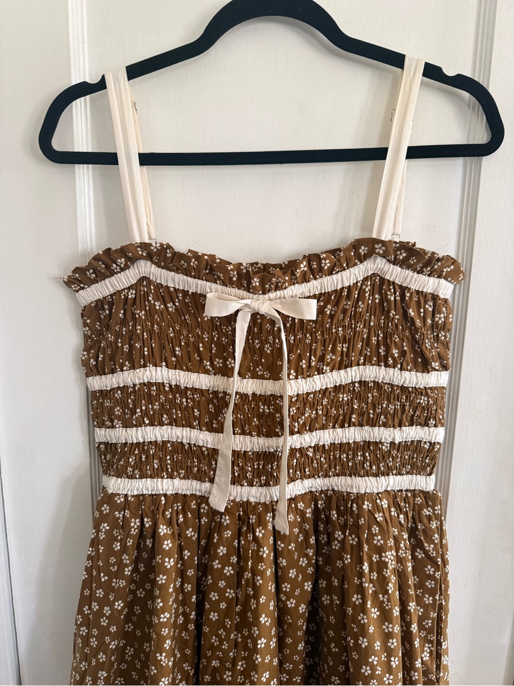 Neuflora Windham Smocked Brown Midi Dress in Fall Floral Medium Boho Prairie - Picture 5 of 9